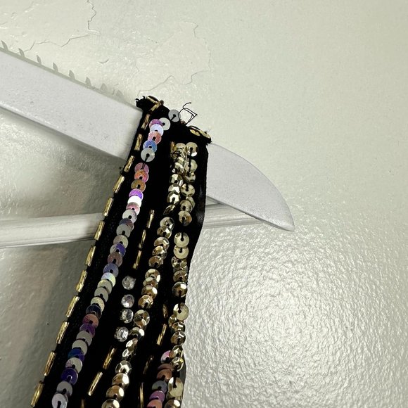 MAC DUGGAL Stripe Sequin Gown in Black Gold Size US 2 - Picture 6 of 11